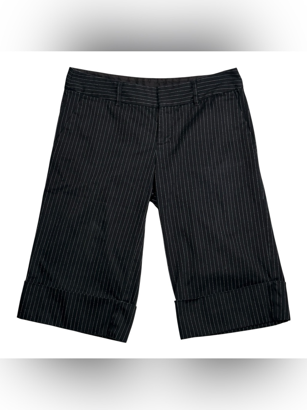 Black Pinstripe Bermuda Pants